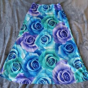 Vintage 00s Delias Inspired Blue & Purple Rose A-Line Maxi Skirt Women's Size 12